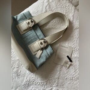 Coach Light Blue and White Tote Bag